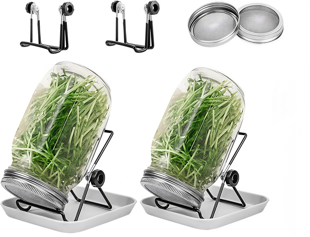 2 Set 1000ml Sprossenglas Keimglas Keimgläser für Sprossen Sprouting Jar mit Edelstahl Filterdeckel,