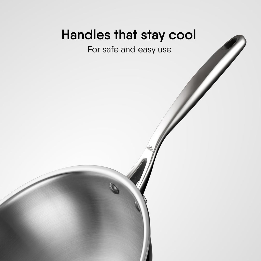 Stahl Artisan Triply Edelstahl-Wok mit Deckel, tiefe Bratpfanne, Induktionsboden, Brat-Wok, Induktio