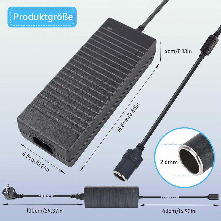 KFZ Netzadapter 12V 15A, Spannungswandler AC 230V auf DC 12V 15A 180W mit Europäischem Standardsteck