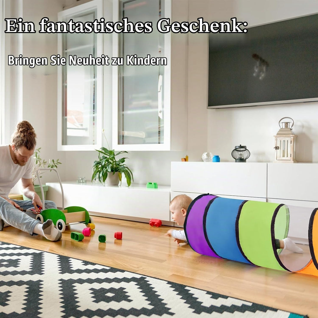 LATERN 180CM Spieltunnelzelt für Kinder, 46CM Runder Öffnung Babytunnel Bunter Pop-Up Kriechtunnel Z