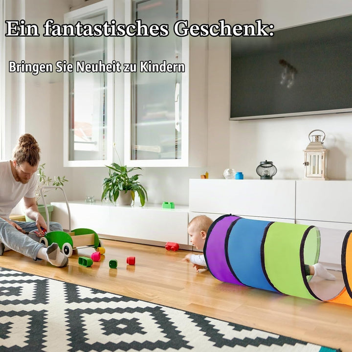 LATERN 180CM Spieltunnelzelt für Kinder, 46CM Runder Öffnung Babytunnel Bunter Pop-Up Kriechtunnel Z