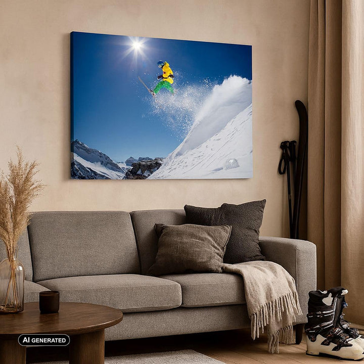 ARTTOR Bilder auf Leinwand 100x70cm Leinwandbild Ski Winter Schnee Berg Gross Wanddeko Bild Schlafzi
