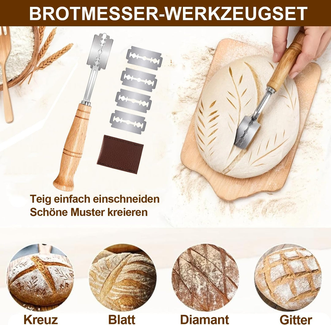 Komplettes Gärkörbchen Sauerteig Starter Set, 2 Gärkorb (25cm Ovale & 23cm Runde), 900ML Sauerteig G