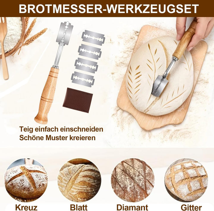 Komplettes Gärkörbchen Sauerteig Starter Set, 2 Gärkorb (25cm Ovale & 23cm Runde), 900ML Sauerteig G