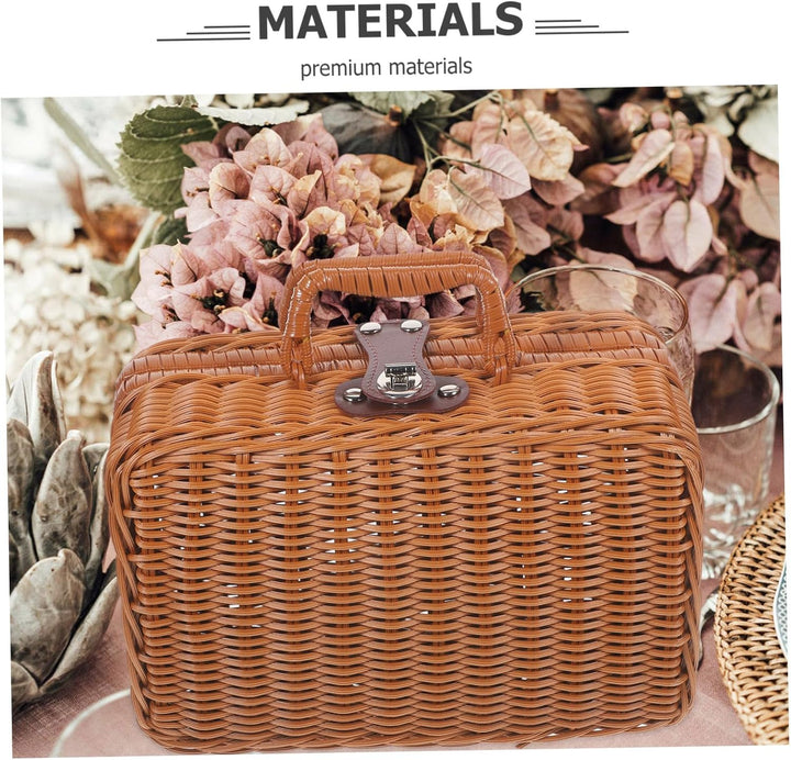 BESPORTBLE Koffer aus Rattanimitat Picknickkorb aus Rattan simuliertes handgewebtes Rattangehäuse Au
