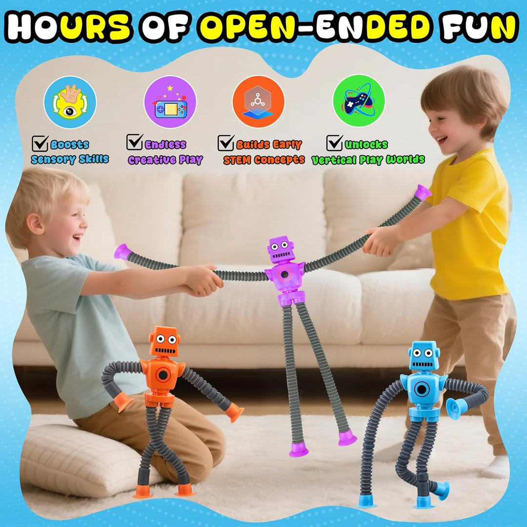 Saugnapf-Roboter-Spielzeug 12 Stück, formveränderndes sensorisches Pop-Tube-Fidget-Spinner, Schreibt