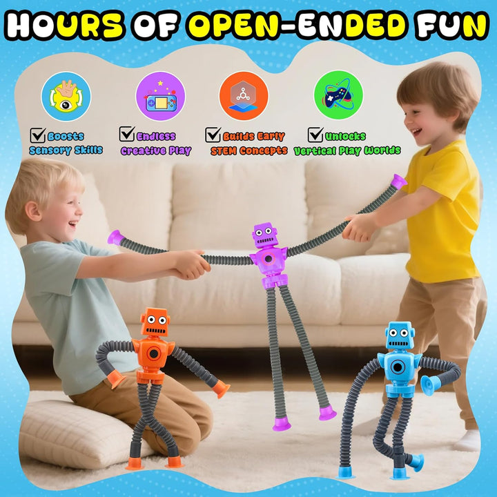 10 Stück verwandelbare Fidget Spinner Roboter - Saugnapf-Pop Tubes Sinnespielzeug, DIY-Kettenkreisel