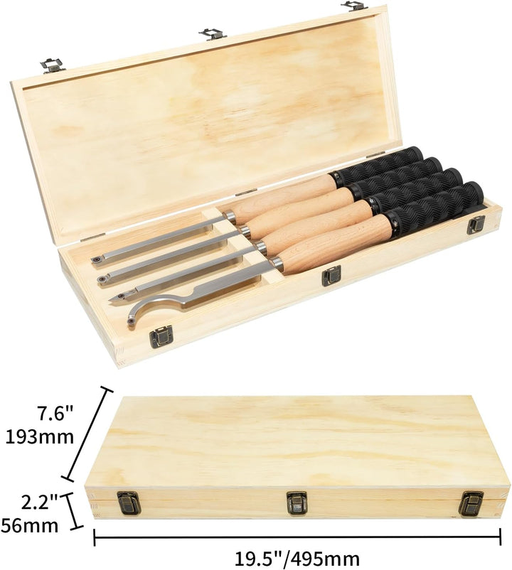46.5cm Drechseleisen Set mit Hartmetall-Schneidplatten,4Stück Drechselmesser in Holzkoffer, rund und