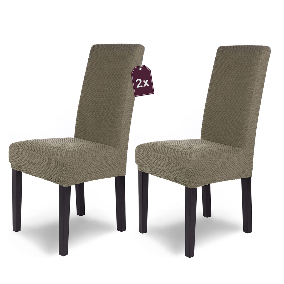 SCHEFFLER-Home Stuhlhussen Stretch Luna/Stuhlhussen 2er Set Taupe/elastische Flanell Stuhlabdeckunge