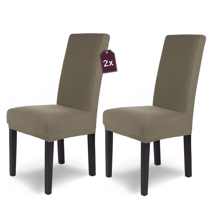 SCHEFFLER-Home Stuhlhussen Stretch Luna/Stuhlhussen 2er Set Taupe/elastische Flanell Stuhlabdeckunge