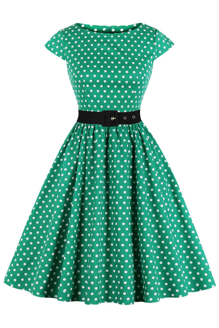 AXOE Damen Rockabilly Kleider 50er Jahre Baumwolle Gürtel M Grün, M Grün