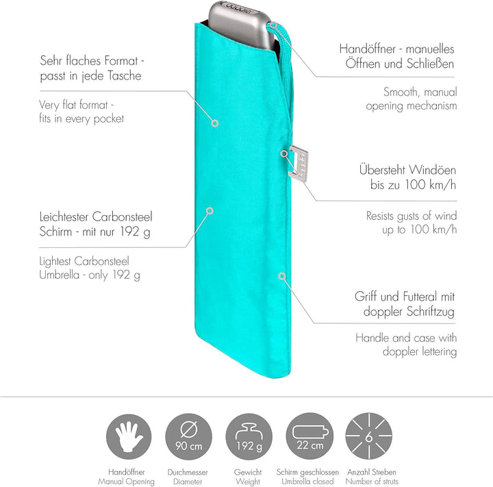 doppler Regenschirm Taschenschirm Mini Slim Carbonsteel sturmsicher bis 100km/h flach & leicht Summe