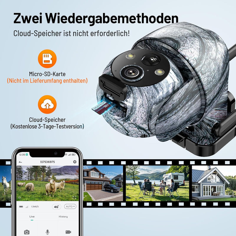 XTU 3G/4G LTE Wildkamera mit SIM Karte - Solar Wildtierkamera mit Handyübertragung App,2K Überwachun