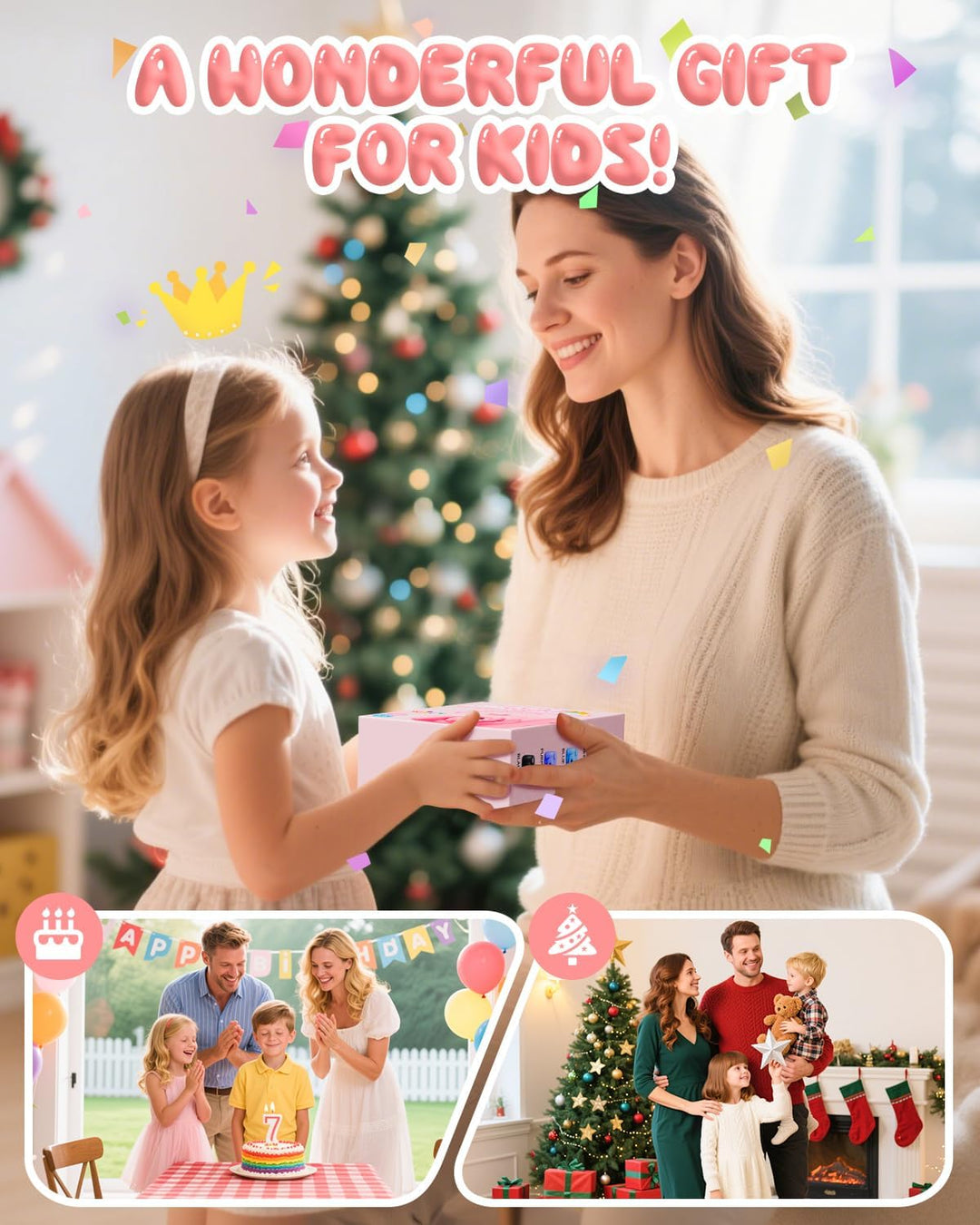CAMCLID Kinderkamera Sofortbildkamera, 1080P Sofortbildkamera Kinder mit 32GB Karte & 3 Rollen Druck