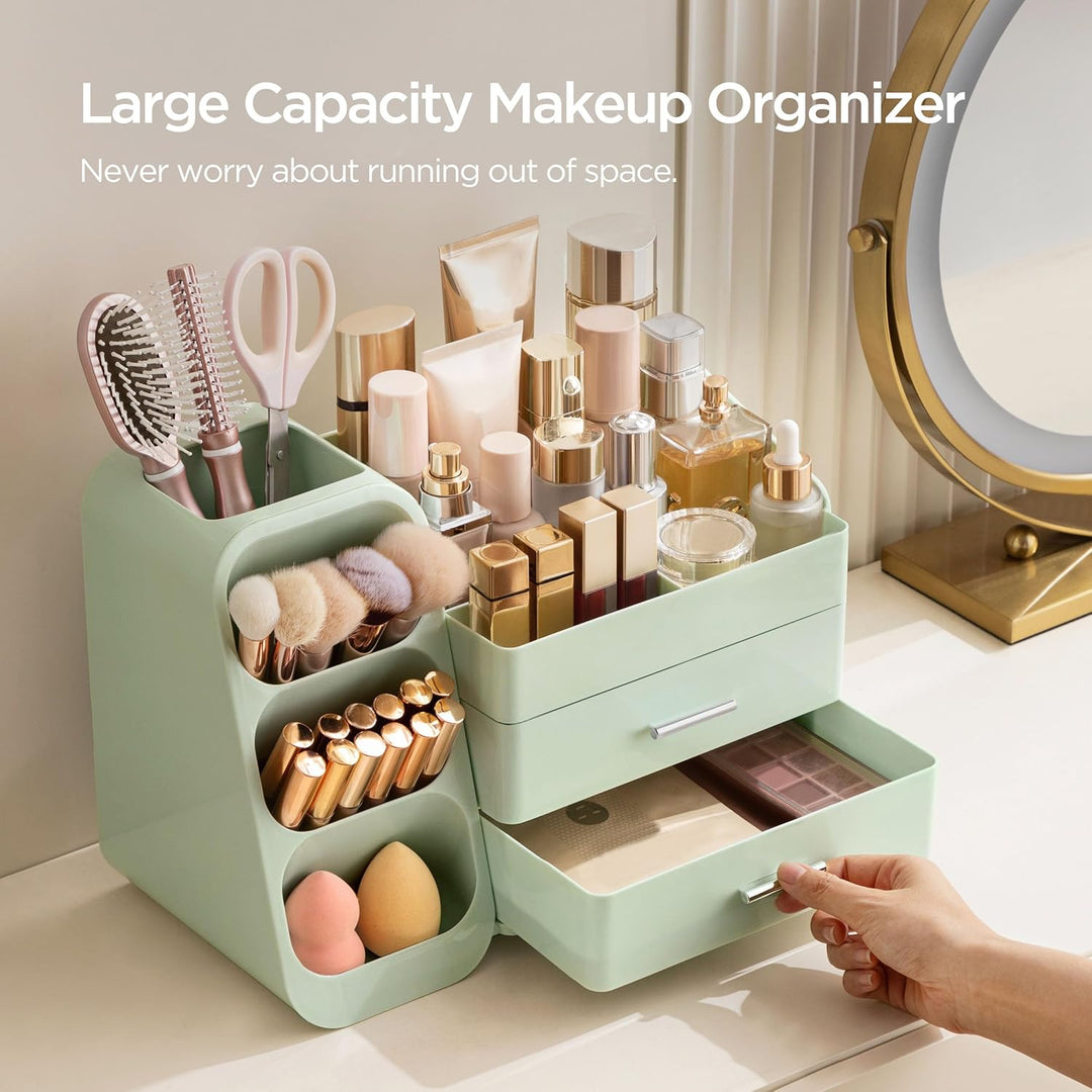 hblife Makeup Kosmetik Organizer mit Schubladen, Pinsel Organizer, 3-in-1 Plastic Kosmetik Aufbewahr