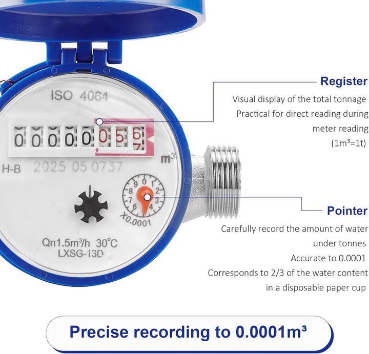 Wasserzähler Garten 1/2 Zoll – Digitaler Kaltwasserzähler mit Zeiger und Digitalanzeige, Kupfer, Was