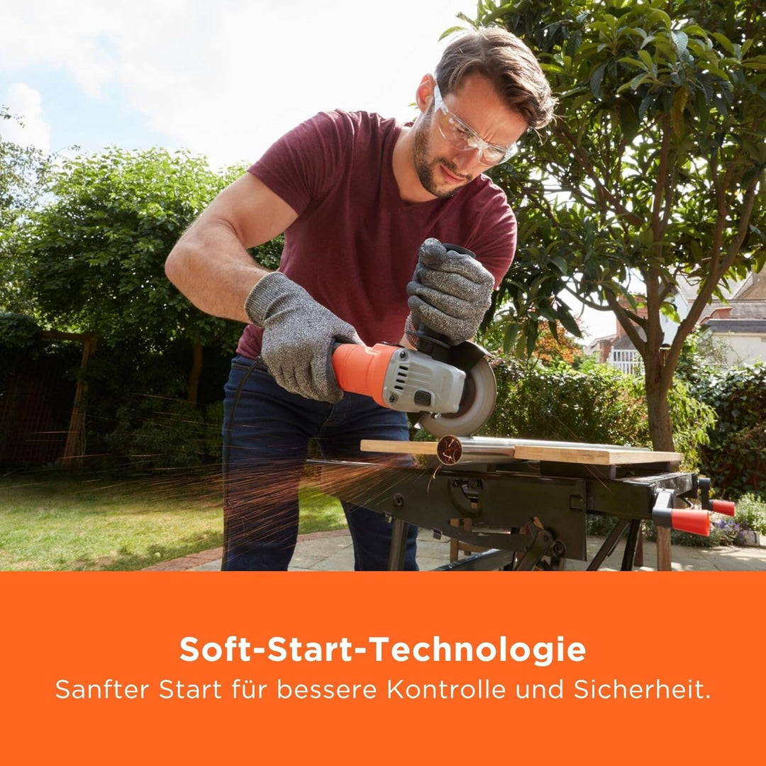 Black+Decker Winkelschleifer (710 W, 115 mm Scheibendurchmesser, Nullspannungsschalter, Sanftanlauf,