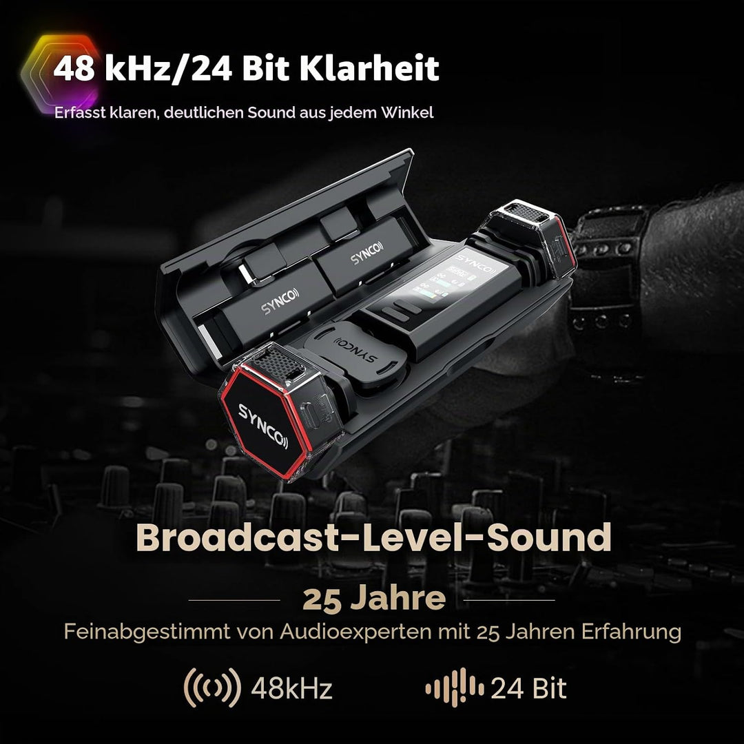 SYNCO G4 Wireless Lavalier Mikrofon kabelloses Mikrofons, 2.4 GHz mit 200 m Reichweite 2,0 Geräuschu