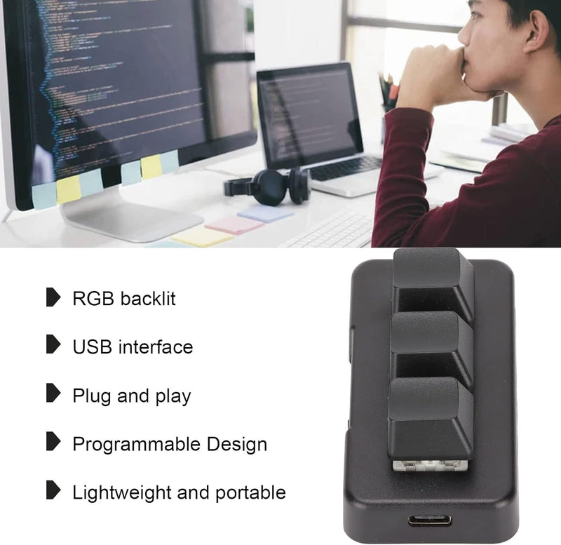 Sxhlseller Programmierbare Tastatur mit 3 Tasten, Mechanische -Makrotastatur mit RGB-Hintergrundbele