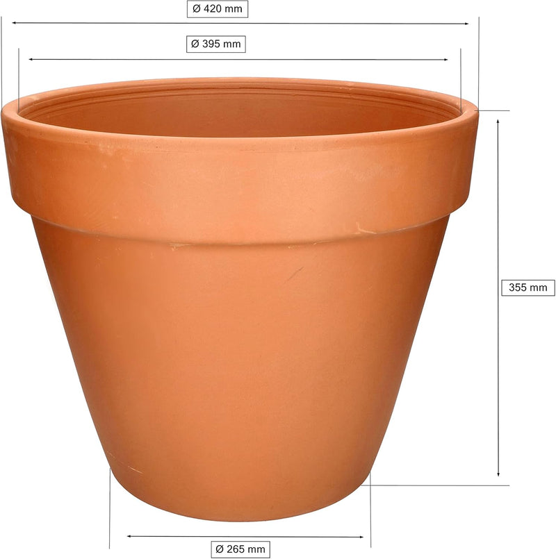 KOTARBAU® Blumentopf aus Terrakotta ⌀ 43 cm Übertopf mit Rand für Innenräume und Gärten, Terrakotta