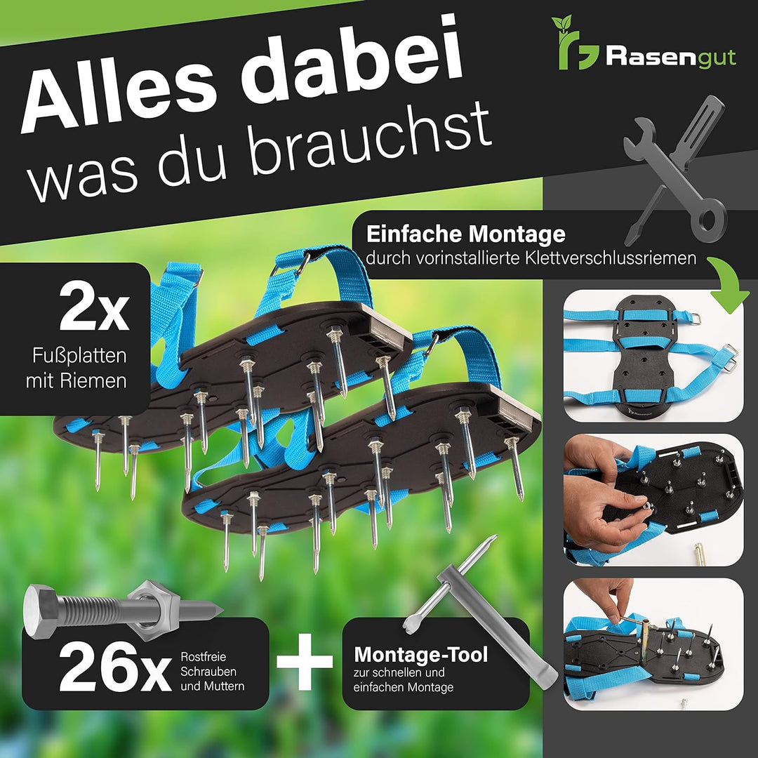 Rasengut Rasenlüfter Nagelschuhe für unkrautfreien Rasen - Hand Vertikutierer zum Rasen belüften und