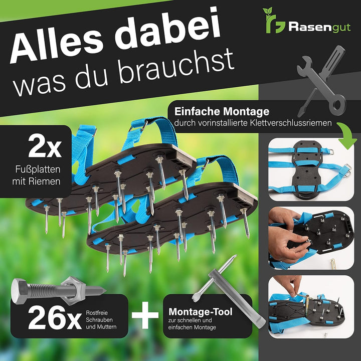 Rasengut Rasenlüfter Nagelschuhe für unkrautfreien Rasen - Hand Vertikutierer zum Rasen belüften und