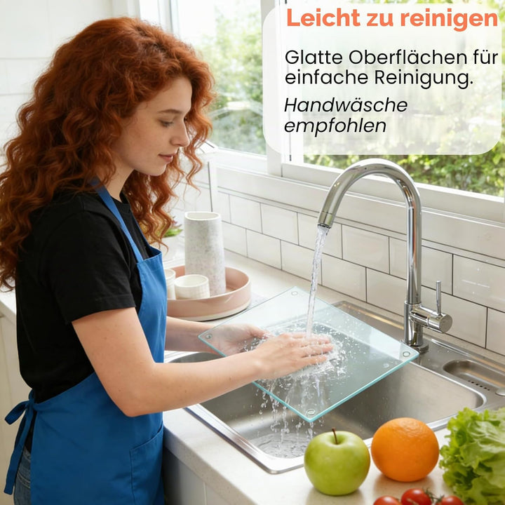 Hacaroa 4 Stück Gehärtetes Glas Schneidebrett mit Gummifüssen, Rechteckiges Rutschfestes Schneidebre