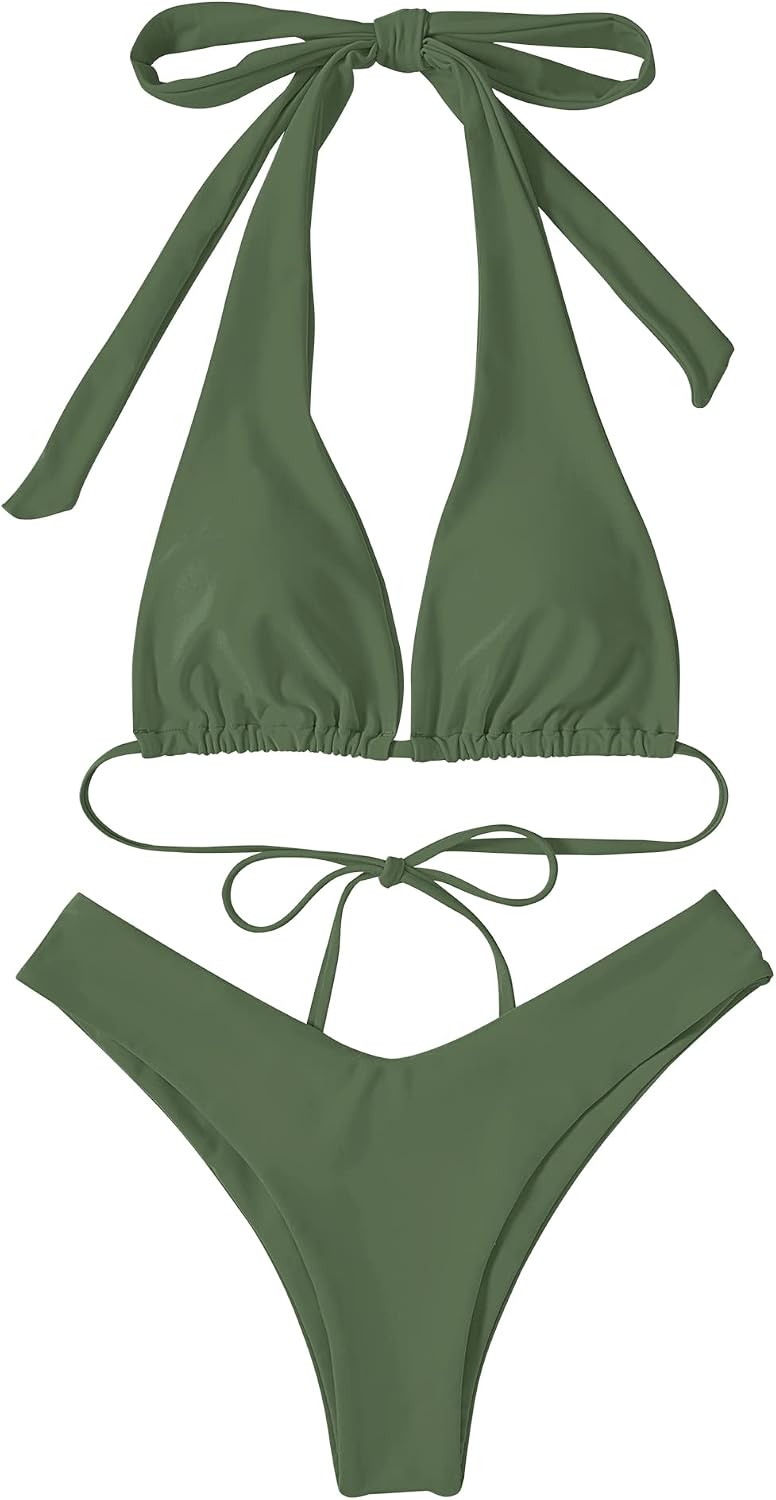 RXRXCOCO Sexy Brazilian Bikini Damen Set Triangel String Oberteil Bikini Set Tanga Bademode M Armeeg