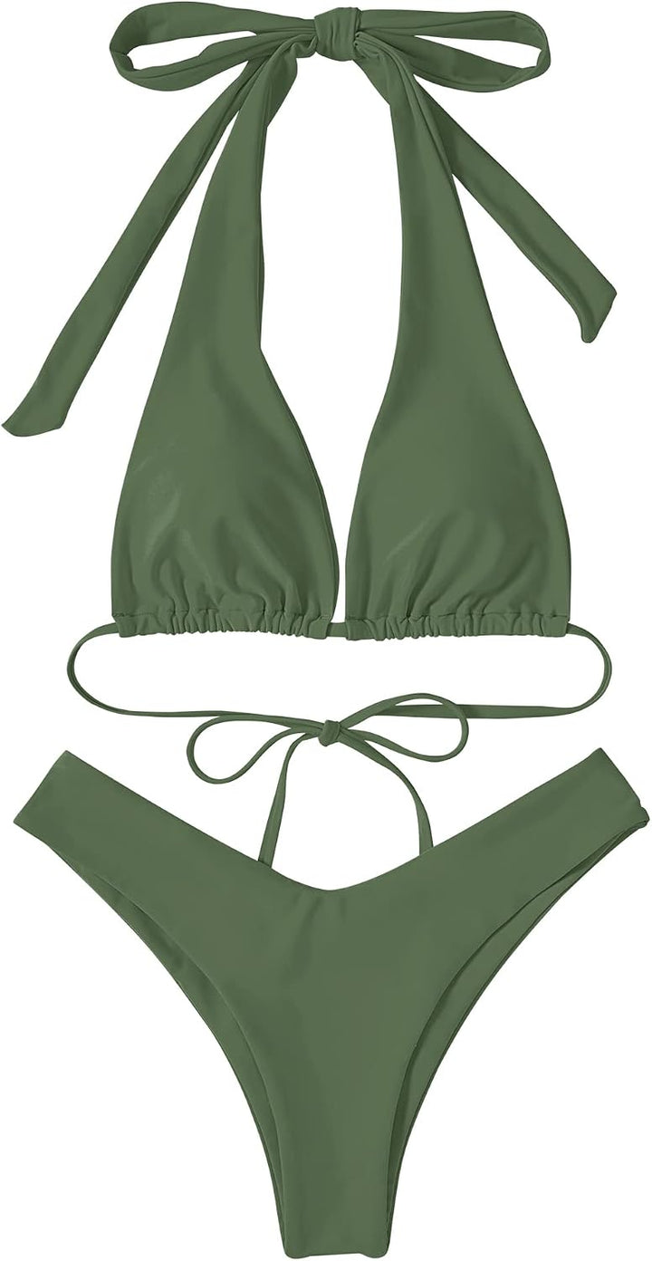 RXRXCOCO Sexy Brazilian Bikini Damen Set Triangel String Oberteil Bikini Set Tanga Bademode M Armeeg