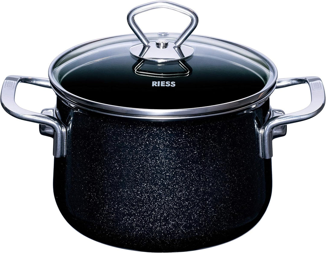 RIESS 0701-009 Fleischtopf mit Glasdeckel, Nouvelle- BLACK MAGIC EXTRA STARK, Durchmesser 16cm, Höhe