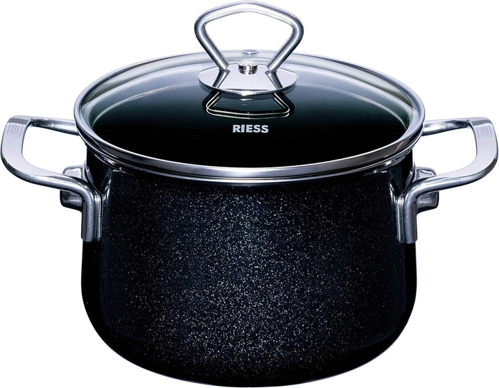RIESS 0701-009 Fleischtopf mit Glasdeckel, Nouvelle- BLACK MAGIC EXTRA STARK, Durchmesser 16cm, Höhe