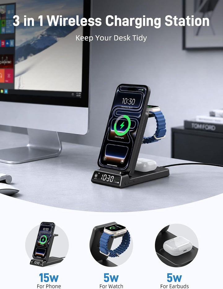 Mag-Safe Ladestation für Apple Watch und iPhone, 3 in 1 Ladestation für Apple, Faltbar Kabelloses La