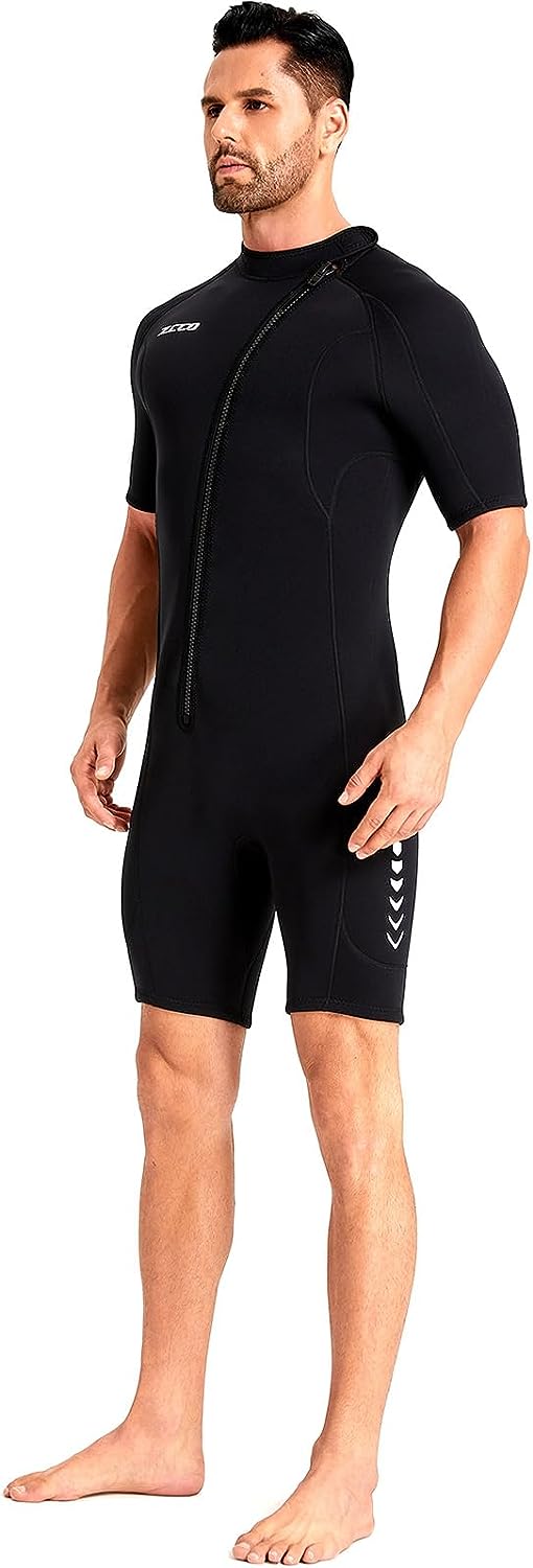 ZCCO Herren Shorty Neoprenanzuge 3 mm Neopren Damen Frontreissverschluss Tauchanzug zum Tauchen Schw
