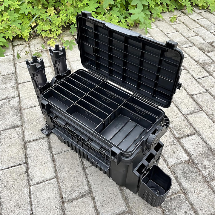 Angelkoffer Gross 11L zweistöckig Angelbox mit zwei Rutenhaltern und Becherhalter stossfest Angelkis