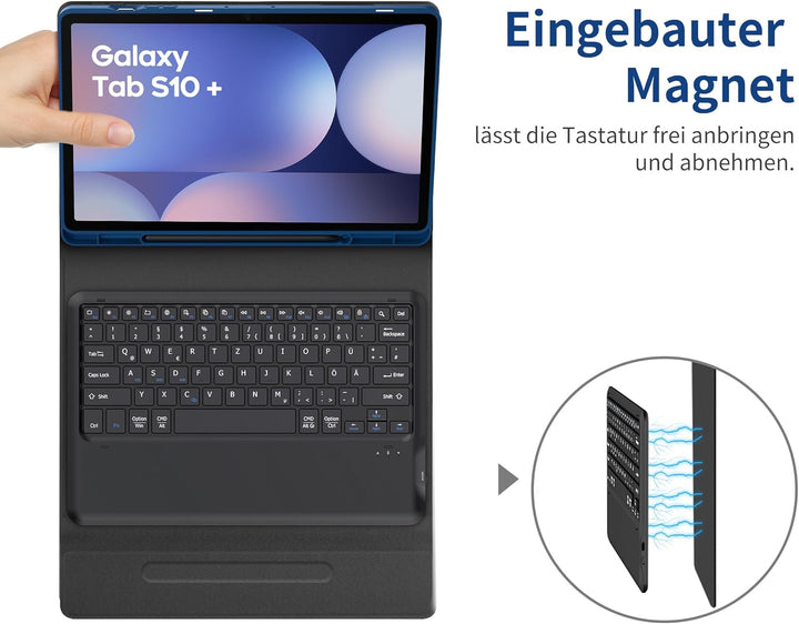 EasyAcc Tastatur Hülle Kompatibel mit Samsung Galaxy Tab S9 FE+ / S9+ / S9 Plus / S10+ 12.4 Zoll 202