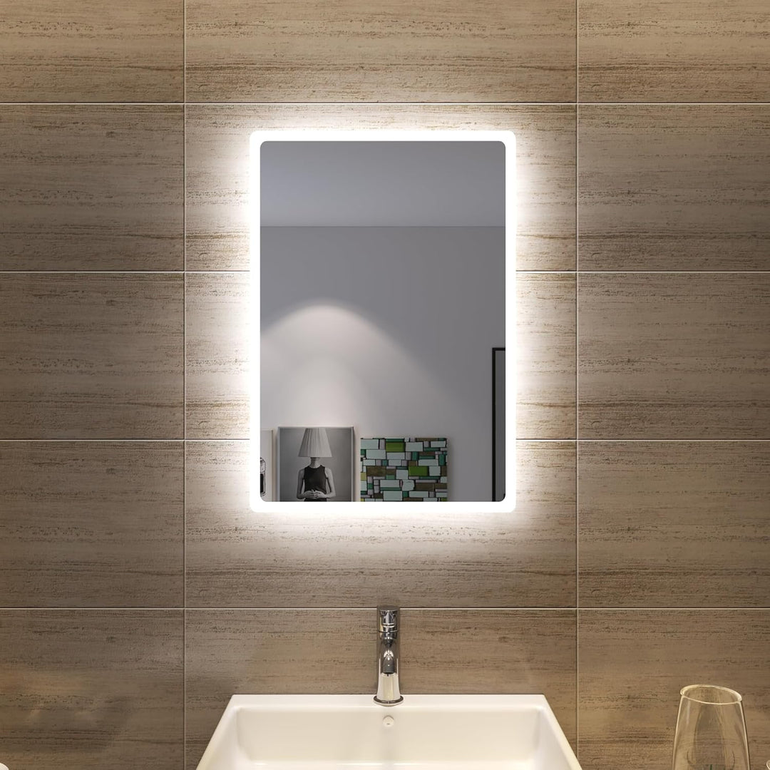 SONNI Badspiegel mit Beleuchtung 60 x 40cm LED Badspiegel Wandschalter Badezimmerspiegel Wandspiegel