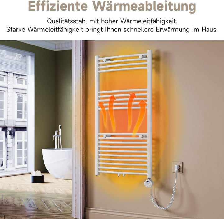 Badheizkörper Elektrisch Weiss 1150x600 mm Gebogen Handtuchwärmer Handtuchheizkörper Elektrisch mit