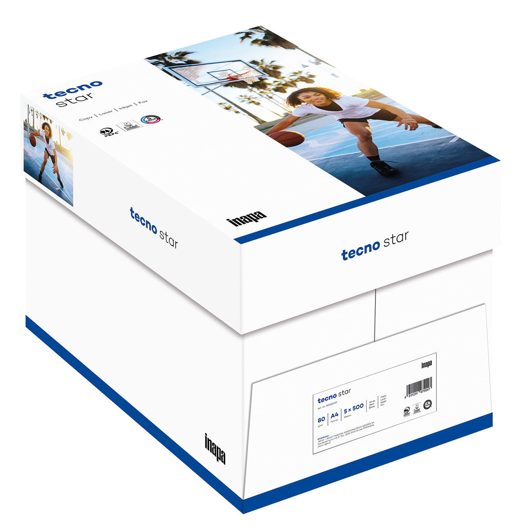 inapa Drucker-/ Kopierpapier tecno Star: 80 g/m², A4, 2.500 Blatt (5x500), weiss – Allround-Papier,