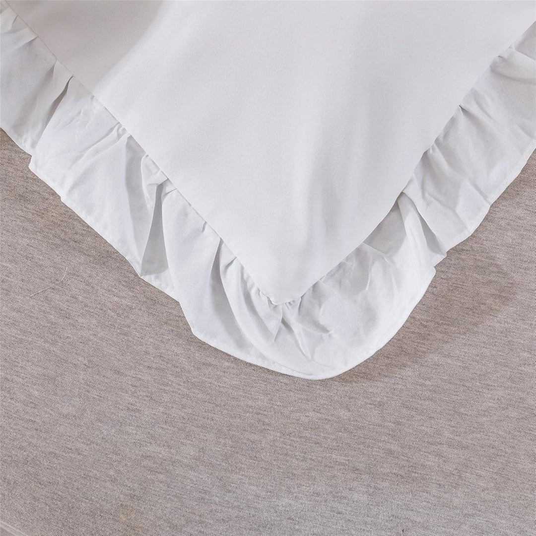 AShanlan Bettwäsche Rüschen 155x220 Weiss Uni Einfarbig Romantisch Rüschenbettwäsche Set 2 Teilig 10