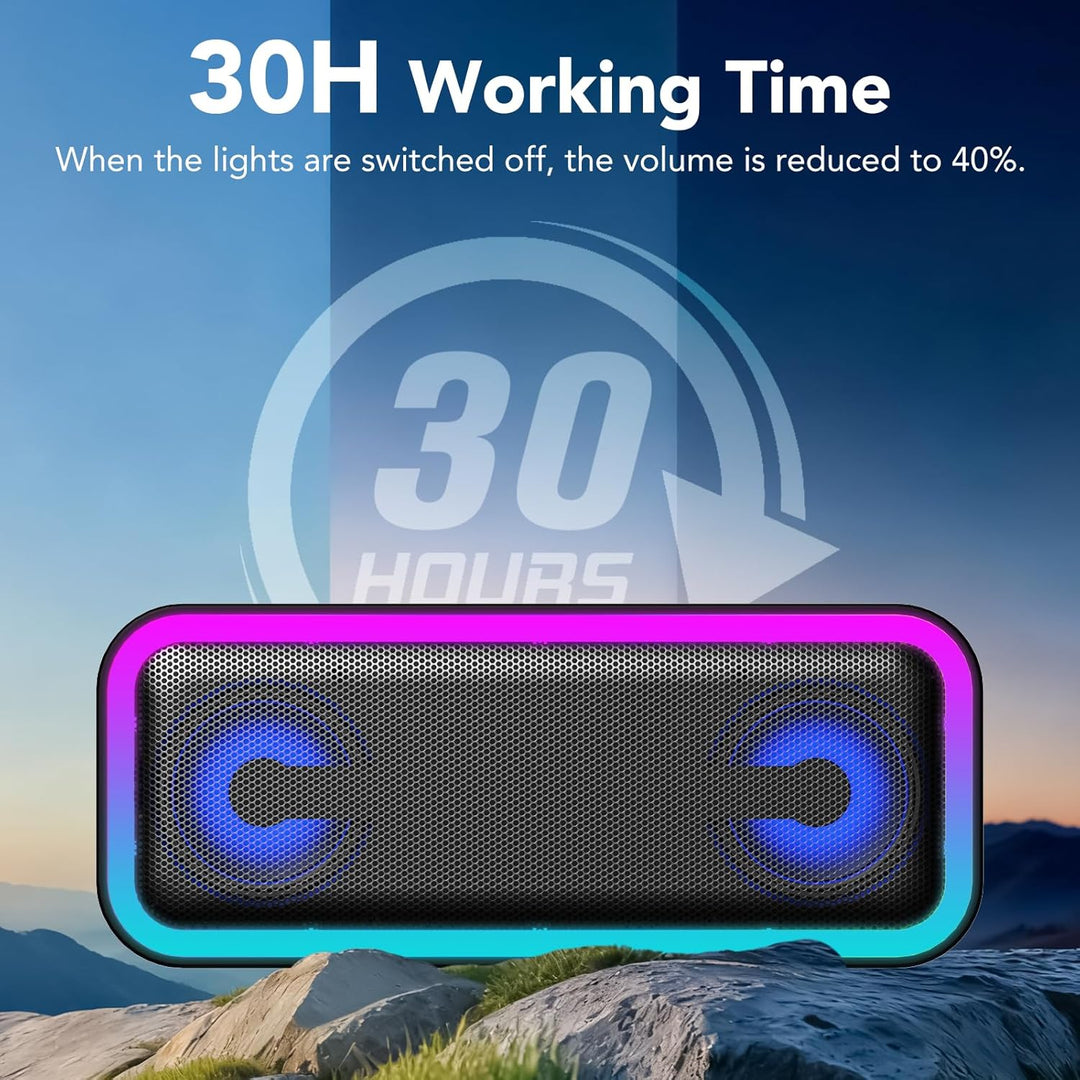 IKT Bluetooth Lautsprecher mit Licht, Musikbox Bluetooth 5.4, 30W Stereo Bass Boost, IPX7 Wasserdich