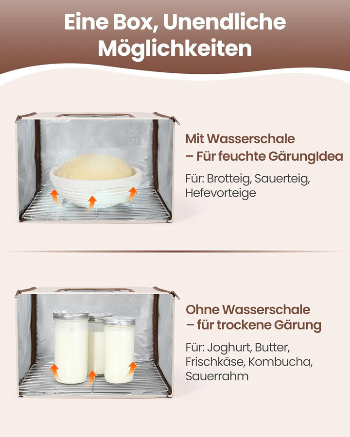 faltbare Brot-Gärbox mit Temp von 20–55°C und Timer von 0–99 h，mit Rost + Schale–für Sauerteig herst