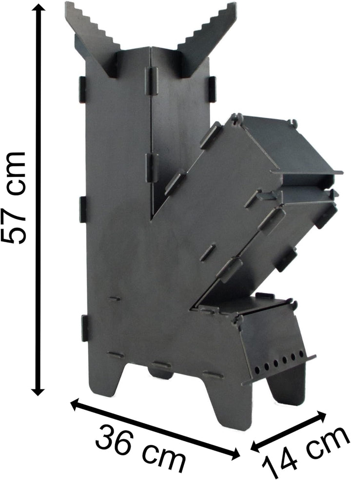 Fire World Raketenofen Rocket Gross Stove Stecksystem aus massivem 3 mm dickem Stahl, Gross