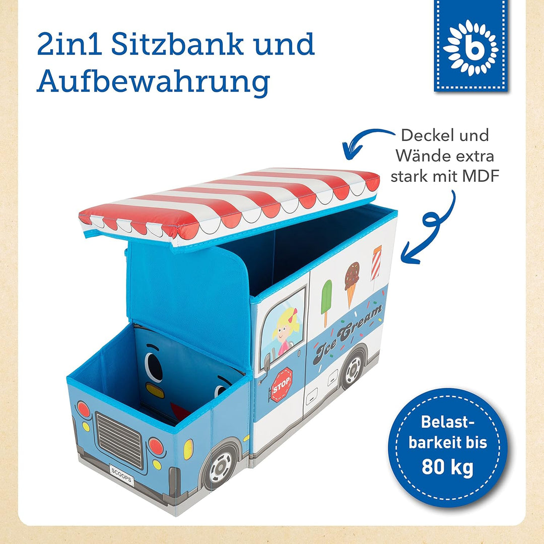 Bieco Aufbewahrungsbox mit Deckel Kinder Icecream, faltbar, Sitzhocker mit Sitzgelegenheit, und Pols