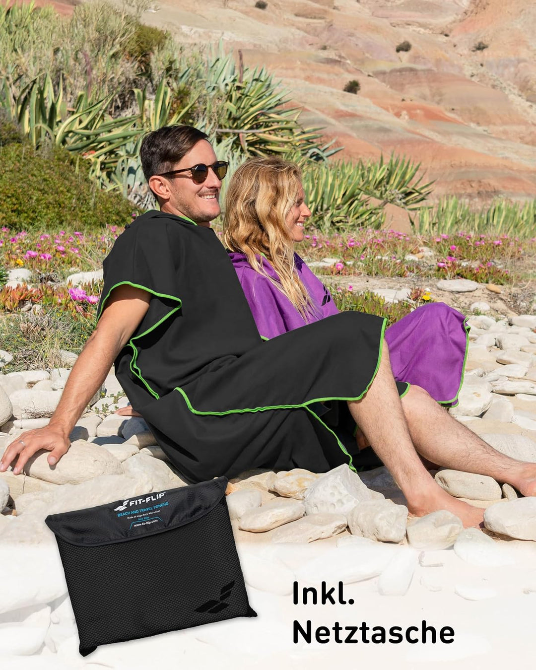 Fit-Flip Badeponcho aus Mikrofaser für Damen und Herren - schnelltrocknend, kompakt und Ultraleicht