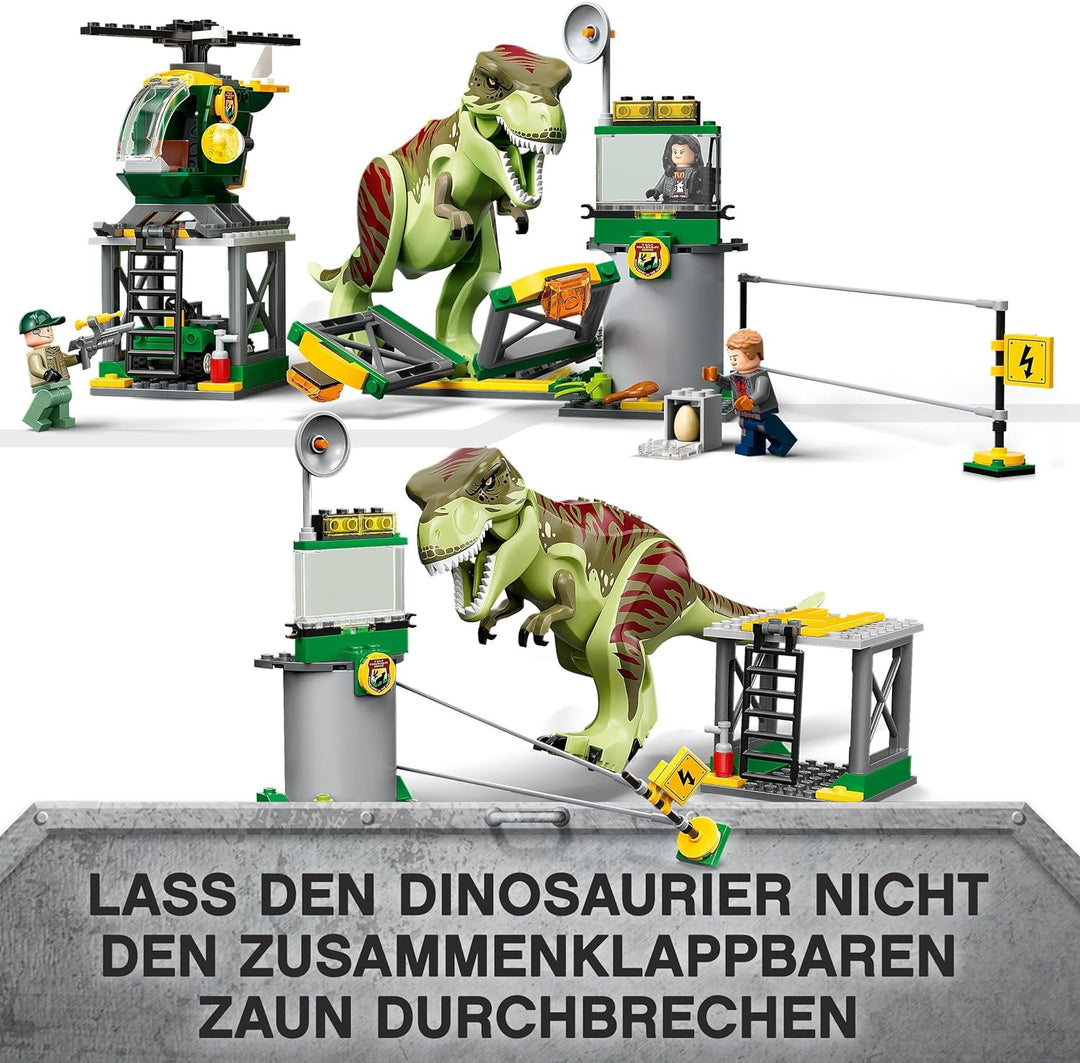 LEGO 76944 Jurassic World T. Rex Ausbruch, Dinosaurier Spielzeug ab 4 Jahre, Set mit Figur, Hubschra