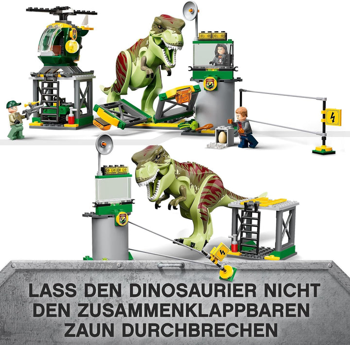 LEGO 76944 Jurassic World T. Rex Ausbruch, Dinosaurier Spielzeug ab 4 Jahre, Set mit Figur, Hubschra