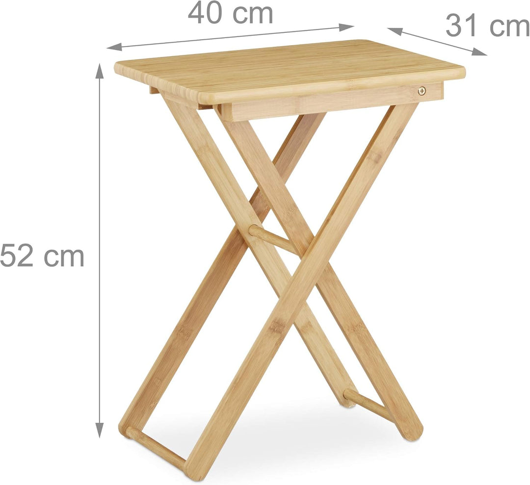 Relaxdays Beistelltisch klappbar, Bambus Holz, Klapptisch klein, rechteckig, HBT: ca. 52 x 40 x 31 c