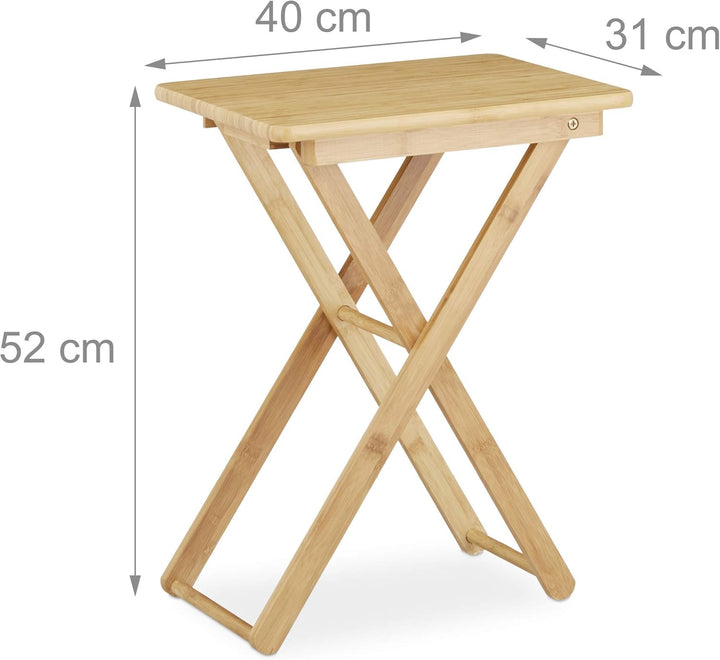 Relaxdays Beistelltisch klappbar, Bambus Holz, Klapptisch klein, rechteckig, HBT: ca. 52 x 40 x 31 c