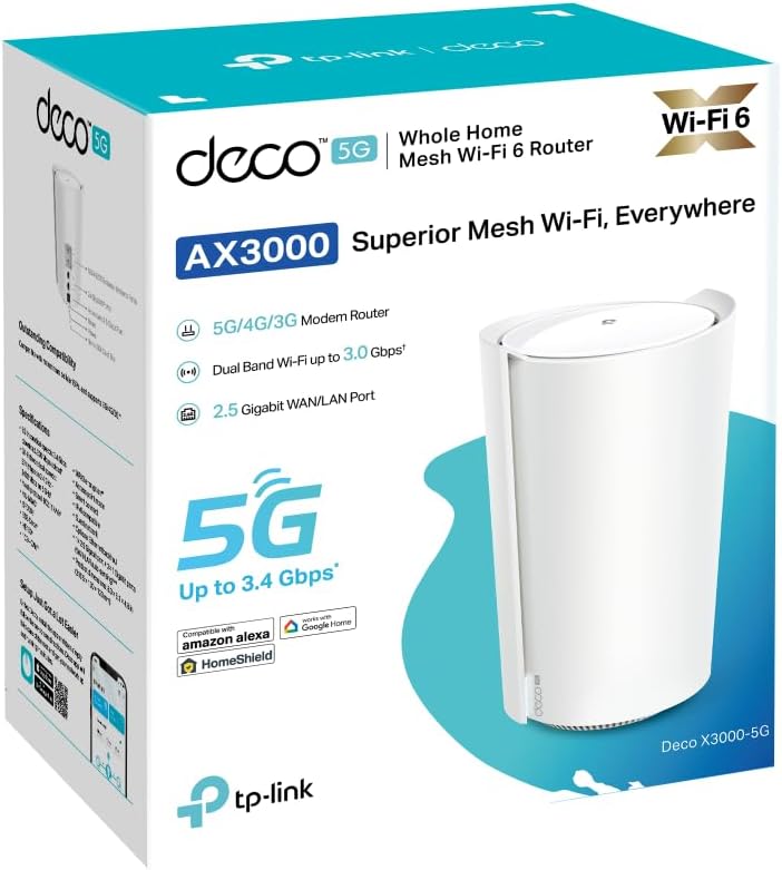 TP-Link Deco X3000-5G(1-Pack) LTE WLAN Router, 5G Router SIM-Karte, 2,5-Gbit/s-Port + 2 x Gigabit-Po