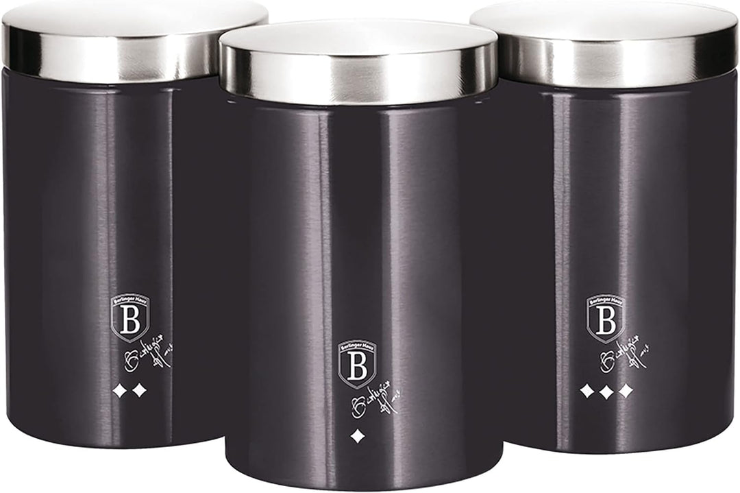 Berlinger Haus Carbon Pro Brotkasten Set + 3er Set Küche Vorratsdosen Edelstahl, Behälter für Brot u